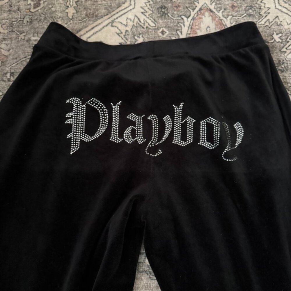 Playboy Studded Logo Velvet Pants